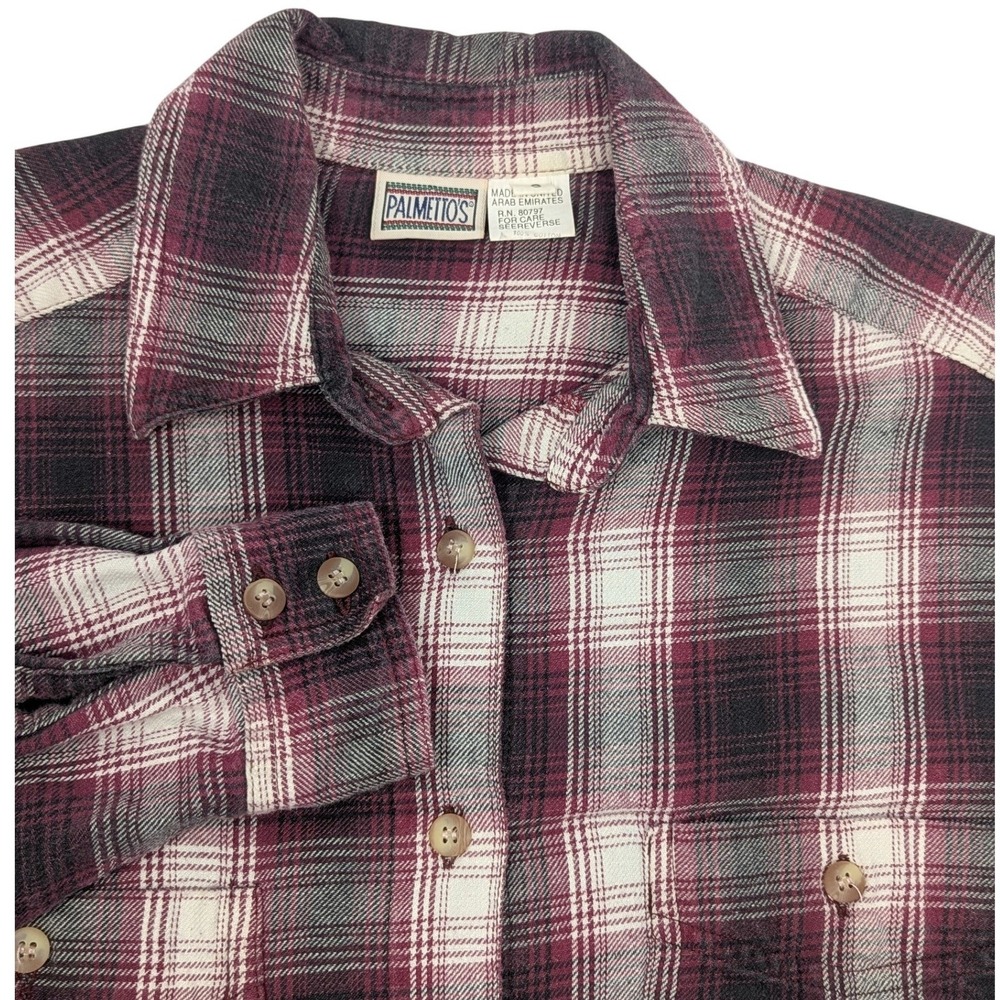 Palmetto's Women's Plaid Flannel Button Up Shirt Long Sleeve Casual Top Burgundy - Picture 1 of 8